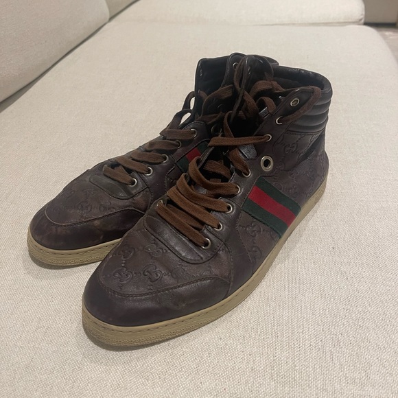 Brown Patent Gucci High Top Sneakers - Picture 3 of 7